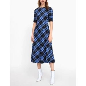 Zara Blue and Black Plaid Midi Dress